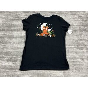 Unbranded T-Shirt Girls L 12/14 Black Spooky Hoot Owl Halloween Graphic Tee